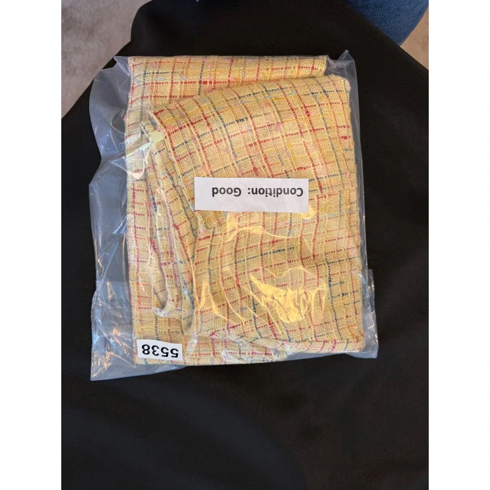 Yellow Plaid Tweed MiniSkirt Sz 10 A-Line Front Pleats Lined Vintage